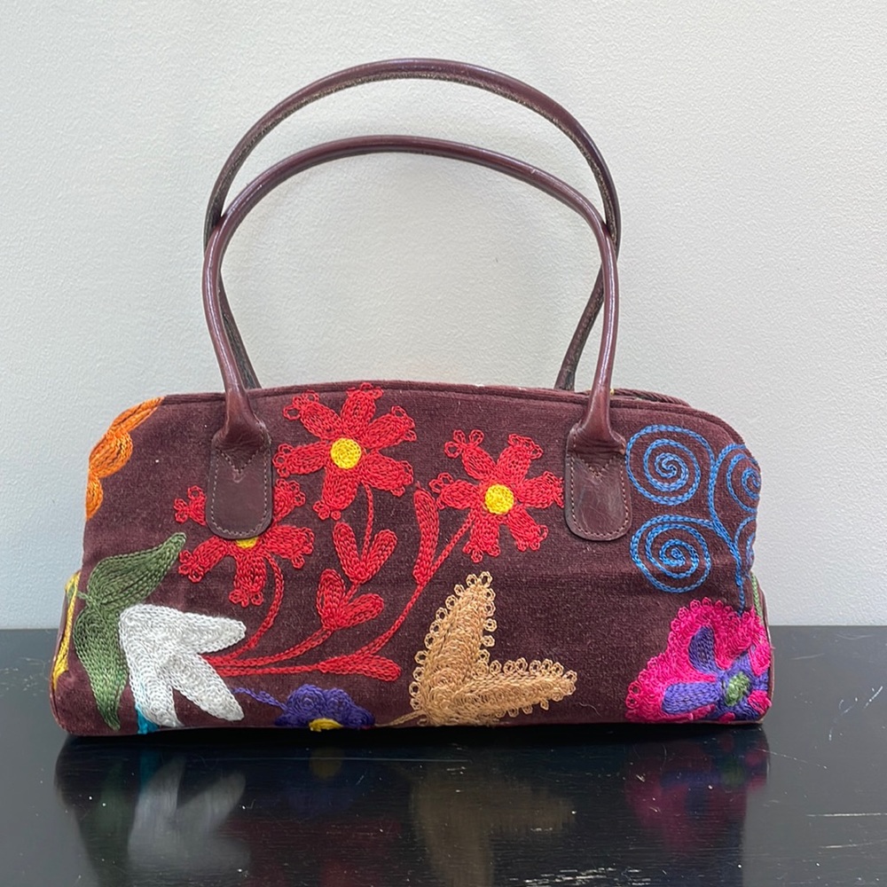 Vintage Brown Embroidered Purse